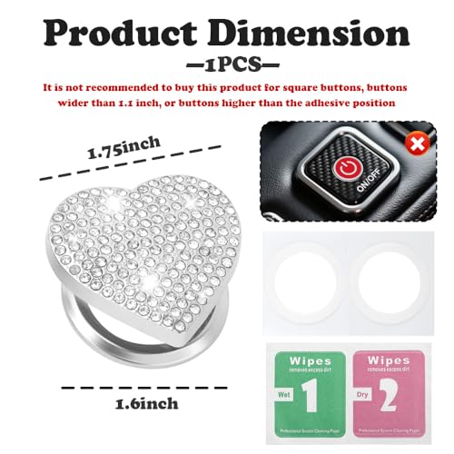 Bling Push Start Button Cover with Rhinestone,Heart Push to - Product Imagery