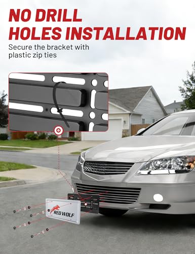 RED WOLF Front License Plate Holder No Drill Holes Frame - Product Imagery