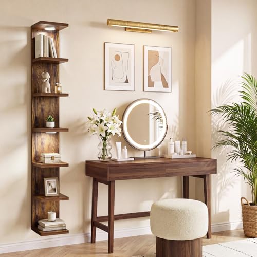 Fixwal 7 Tier Wall Shelf with LED Lights for Room Decor (Rustic - Product Imagery