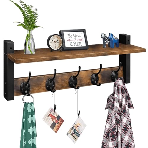 Homode Wall Hooks with Shelf, Wood Coat Rack with Shelf - Product Imagery