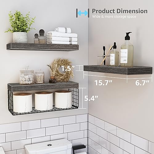 QEEIG Bathroom Shelves Over Toilet Wall Mounted (Grey, Set of 3, - Product Imagery