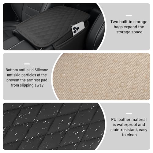 Amiss Car Center Console Cover, Upgraded Leather Car Armrest - Product Imagery