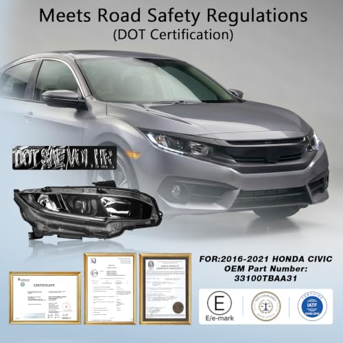 RightSide Headlight Assembly Fit for 2016-2021 Honda Civic - Product Imagery