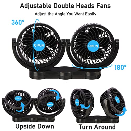 QIFUN 12V Car Fan, Portable Car Fan Cool Gadgets for Rear Seat - Product Imagery