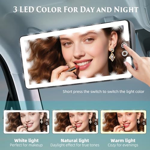 Car Visor Vanity Mirror with Light, Rechargeable Dimmable Touch - Product Imagery
