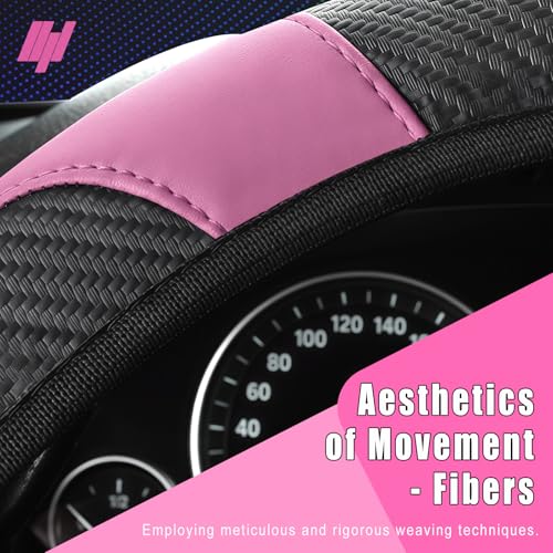Leather Car Steering Wheel Cover, 15 Inch Anti-Slip Carbon Fiber - Product Imagery