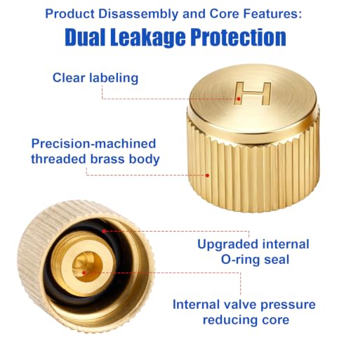 2pcs Car AC Valve Caps for R134a System, Brass Durable High/Low - Product Imagery
