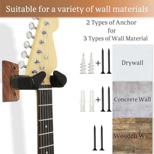 Onmiwod Guitar Wall Mount, Auto Lock Walnut Wood Guitar Hanger, - Product Imagery