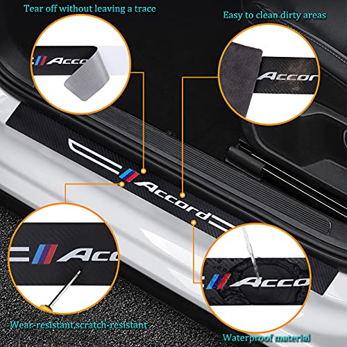 4PCS Carbon Fiber & Textured Leather Car Door Sill Protectors, - Product Imagery