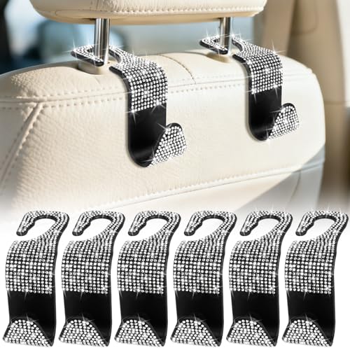 BFXM 6 Pack Car Seat Headrest Hooks,Car Accessories Bling White - Product Imagery