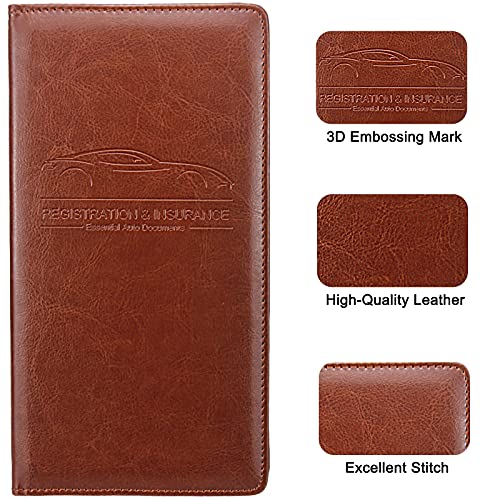 LumiMokki Premium Car Registration & Insurance Card Holder, Brown - Product Imagery