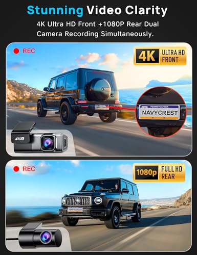 Navycrest 4K Dash Cam Front and Rear, Built-in 5G WiFi, Dash - Product Imagery