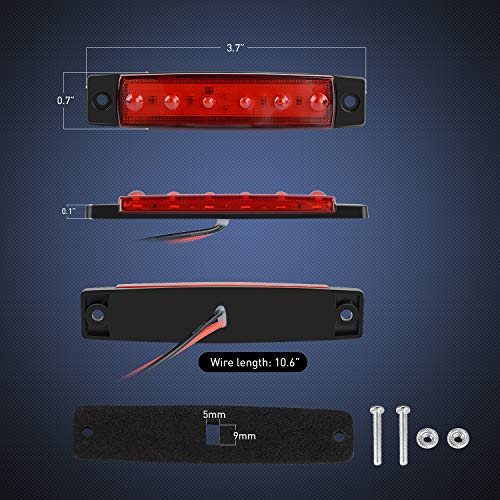 Nilight 3.8 Inch 6 LED Amber Red Trailer Side Marker Lights,10 - Product Imagery