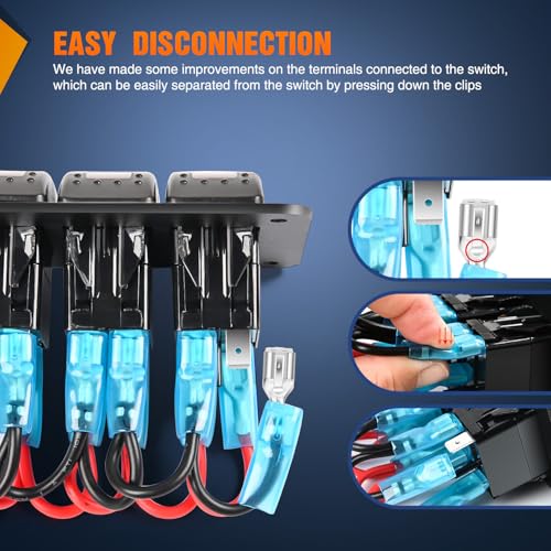 Nilight 6 Gang Rocker Switch Panel w/Purple LED Light 5Pin On - Product Imagery