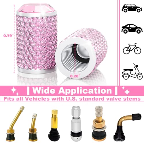 BFXM 4Pcs Car Tire Valve Stem Caps Pink Bling Car Accessories - Product Imagery