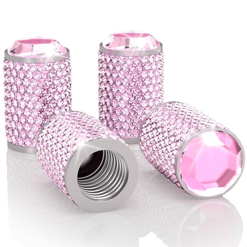 BFXM 4Pcs Car Tire Valve Stem Caps Pink Bling Car Accessories - Product Imagery