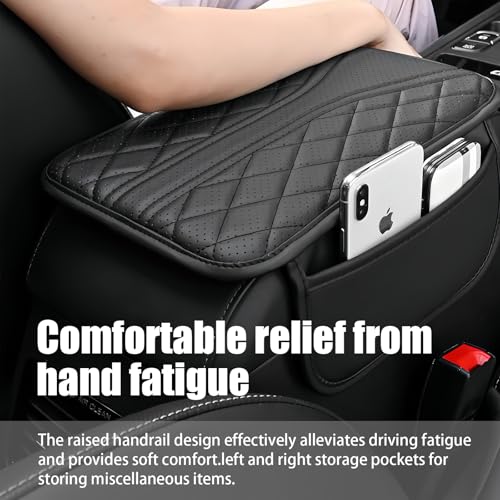 Car Center Console Cover with 2 Storage Bags, Leather Armrest - Product Imagery