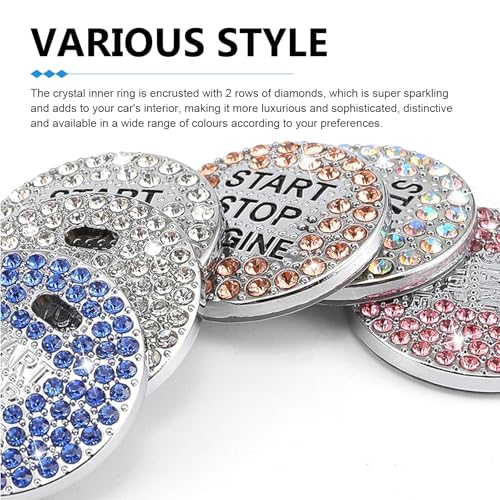 2PCS Bling Car Push Start Button Cover, Crystal Rhinestone Auto - Product Imagery
