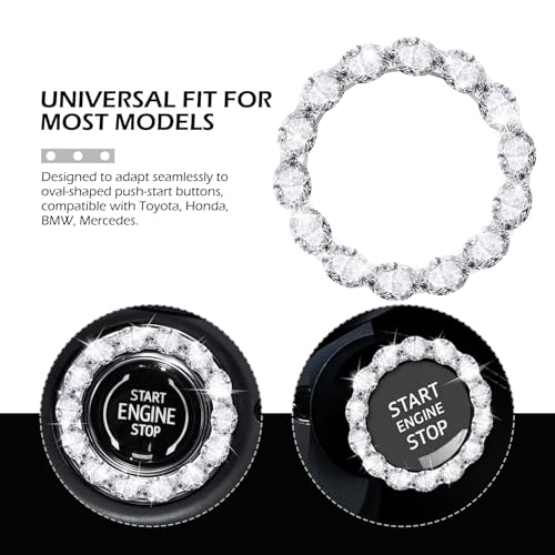 Car Bling Push Start Button Cover, Crystal Rhinestone Engine - Product Imagery