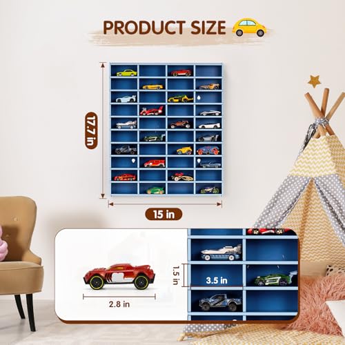 Krafetto 40-Slot Toy Car Display Shelf for 1/64 Cars, Wall - Product Imagery