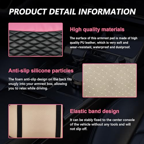 Ohleats Car Center Console Cushion Pad, PU Leather Cover, Pink - Product Imagery