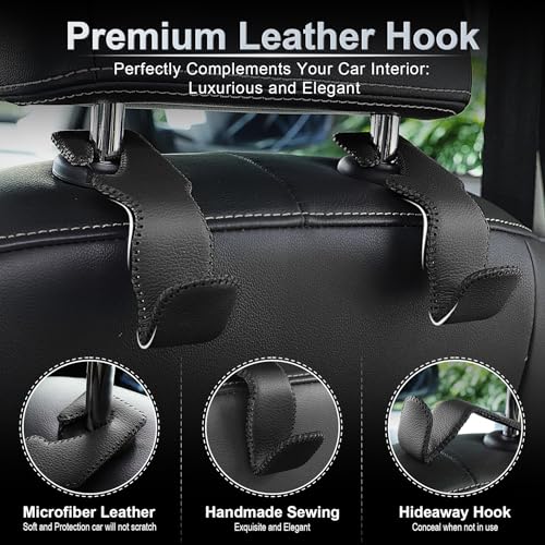 LivTee Black Superior Leather Car Seat Back Headrest Hook, Auto - Product Imagery