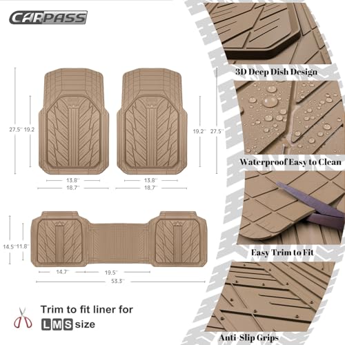 CAR PASS Heavy Rubber Car Floor Mats, Deep Waterproof Car Mats - Product Imagery