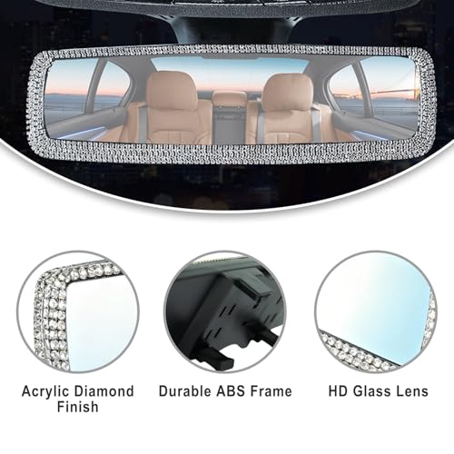 Bling Rhinestone Rearview Mirror, Clip-On Car Panoramic Rear - Product Imagery