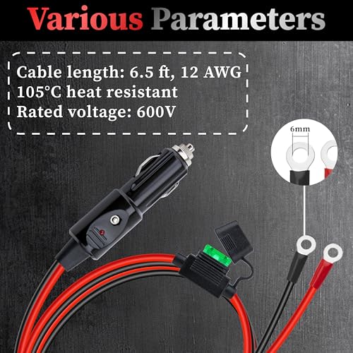 BFXM 12AWG Heavy Duty Cigarette Lighter Plug, 12v Plug with - Product Imagery