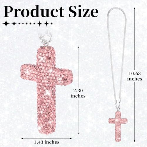 BFXM Cross for Car Mirror Hanging, Pink Bling Cars Pendant Charm - Product Imagery