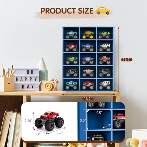 Krafetto 15-Slot Monster Truck Display Shelf, Wall Mount, Blue - Product Imagery