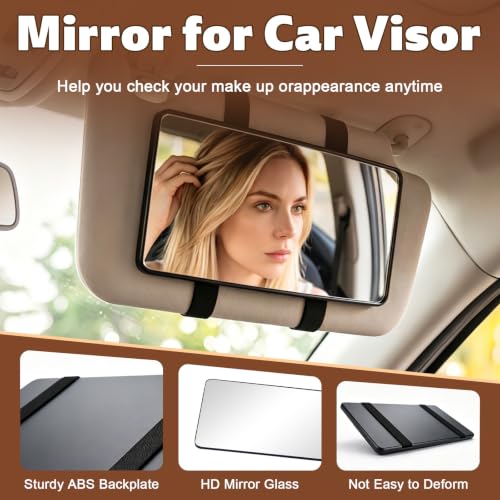 Car Visor Mirror, Sun Visor Mirror with Straps (Black) - Product Imagery