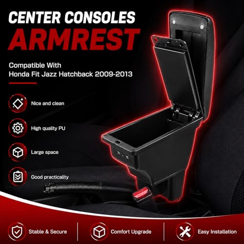 Car Armrest Box Compatible with Honda Fit Jazz Hatchback - Product Imagery