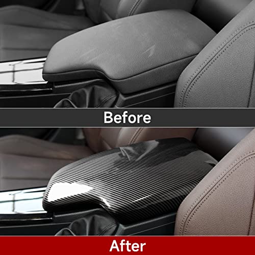 Car Armrest Cover Lid Storage Box Carbon Color ABS Trim fits for - Product Imagery