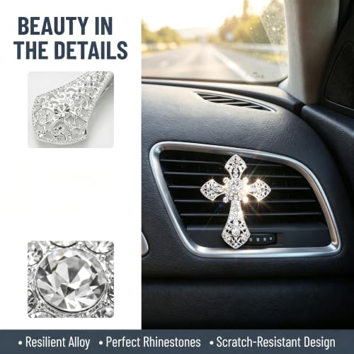 Bling Car Air Vent Clip, Crystal Cross Rhinestone Vent Trim Clips - Product Imagery