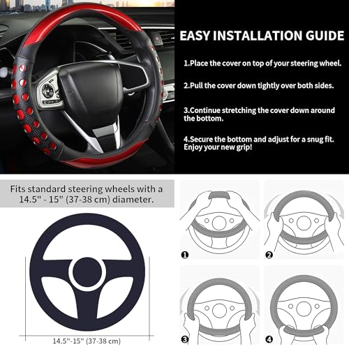 PU Leather Car Steering Wheel Cover with Anti-Slip Grip, for - Product Imagery