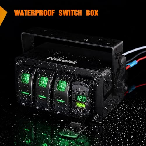Nilight 3 Gang Rocker Switch Box 12V SPST ON Off Toggle Switches - Product Imagery