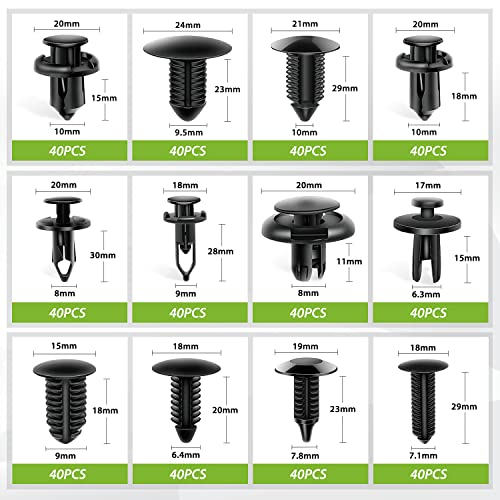 Frokom 480pcs Car Retainer Clips,12 Most Popular Sizes Nylon - Product Imagery