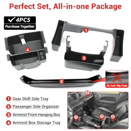 4PCS Center Console Organizer for 2024-2026 Jeep Wrangler JL JLU - Product Imagery