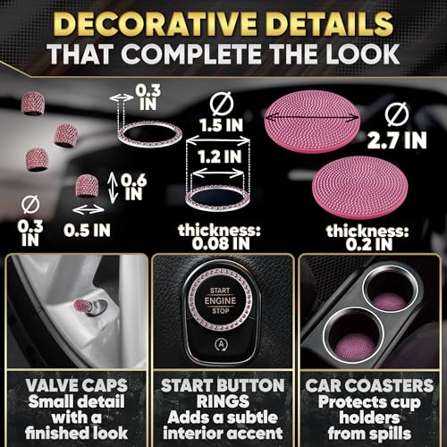 Pink Bling Car Accessories Set, 27 Pcs, for Women Drivers - Product Imagery