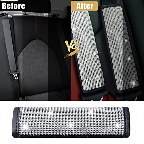 JDDRY 2PC Bling Seat Belt Covers for Womens,Silver - Product Imagery