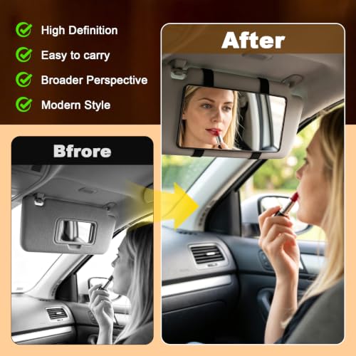 Car Visor Mirror, Sun Visor Mirror with Straps (Black) - Product Imagery