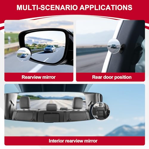 LivTee Blind Spot Mirrors, 2" Round HD Glass Frameless 360° - Product Imagery