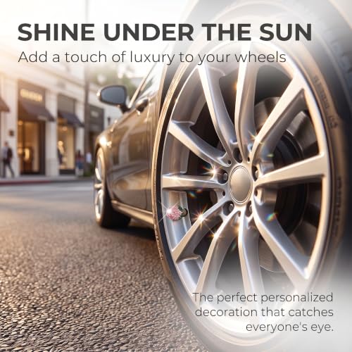 4PCS Strawberry Car Tire Valve Stem Caps, Cute Bling Rhinestone - Product Imagery