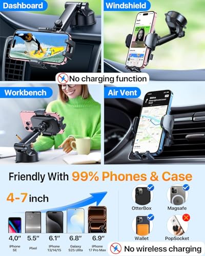 HTU Car Phone Holder【2026 Upgraded 100+LBS Suction & Safety - Product Imagery