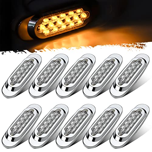 Partsam 10Pcs 6.5 Inch Clear Lens Amber Led Oval Marker Light 16 - Product Imagery