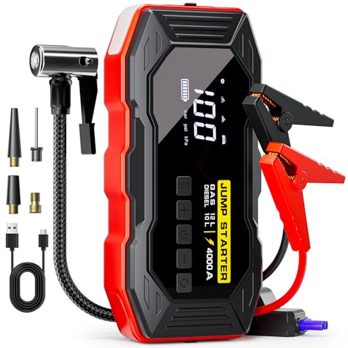 Jump Starter with Air Compressor 4000A Portable Car Battery Jump - Product Imagery