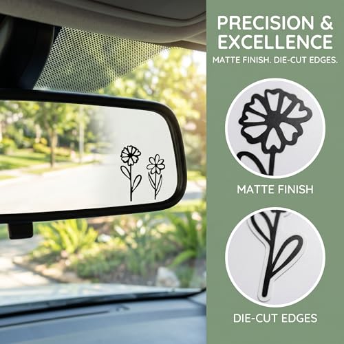 WZP 4PCS Flower Rear View Mirror Sticker, Cute Flowers Rearview - Product Imagery