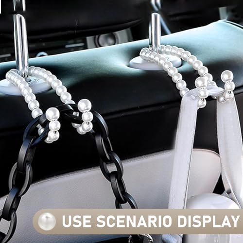 2PCS Car Pearl Seat Headrest Hooks, Elegant Exquisite Purse Hook - Product Imagery