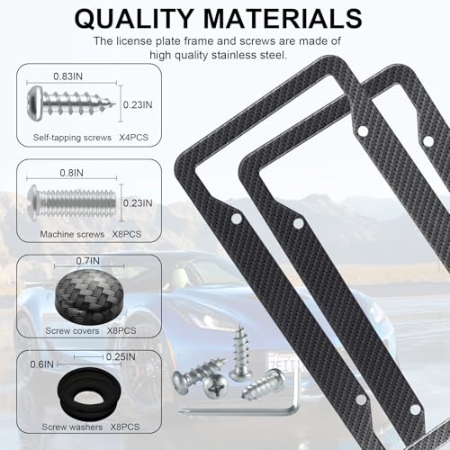 LivTee Carbon Fiber License Plate Frames, 2PCS Car License Plate - Product Imagery